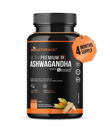 miNATURALS Ashwagandha Ultra Premium Supplement with Sensoril for Stress Relief & Heart Health- 120 Capsules