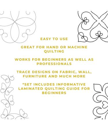 4-Piece Quilting Stencil Set for Machine and Hand Quilting | Borders, Backgrounds, Blocks & Medallions | Heart, Scroll, Butterfly Designs with Guide - Buy Online on SooperMarket.com