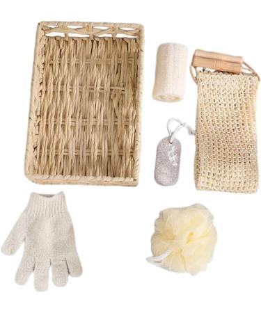 PLAFOPE 3-Piece Bath Flower Set with Rectangular Basket and Body Scrubber - Body Cleaning Kit with Loofah - 30x20cmx3pcs - Buy Online on SooperMarket.com