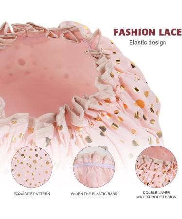 AOOWU Shower Caps 2 Pack Waterproof Bath Caps Large Reusable Shower Hats Elastic Band Double Layers Hair Bath Caps with Soft Ruffled Edge for Women Girls Ladies Spa Salon Home Use 2 Pcs Pink dots + Green dots - Buy Online on SooperMarket.com