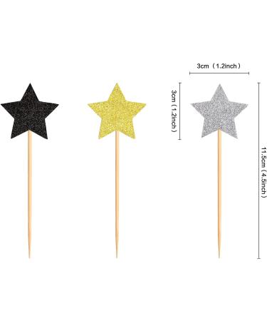 120 Pcs Star Cupcake Toppers Happy New Year Glitter Black Gold and Silver Star Cake Topper Picks Toothpick Toppers New Year Photo Props for New Year Party Supplies (Star) - Buy Online on SooperMarket.com