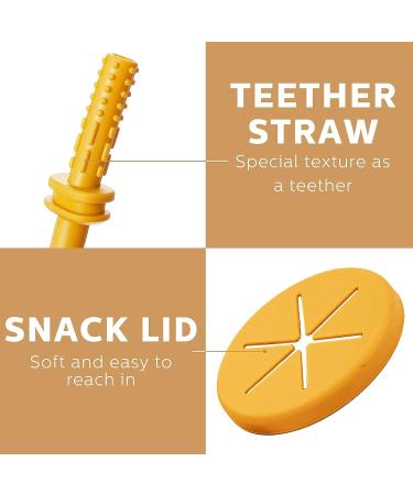 CHENGU Silicone Snack Cup | Spill Proof Food Container for Toddler Baby | Teether Straw & Spoon | 9 Ounce (Yellow) - Buy Online on SooperMarket.com
