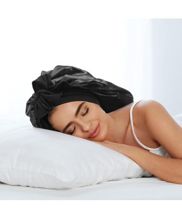 Classycoo 2PCS Large Satin Sleep Bonnet Set - Adjustable Silk Bonnet for Women and Men | Black + Purple - Buy Online on SooperMarket.com