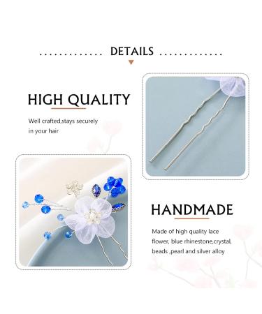 Blue Rhinestone Wedding Lace Flower Hair Pins - Bridal Crystal Headpieces for Women and Girls (Pack of 2) - Buy Online on SooperMarket.com