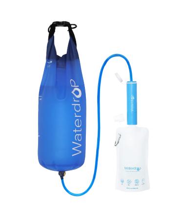 Waterdrop Gravity Water Filter Straw, Camping Water Filtration System, Water Purifier Survival for Travel, Backpacking and Emergency Preparedness, 1.5 gal Bag, 0.1 Micron, 5 Stage Filtration, Blue Gravity Water Filter Straw/1