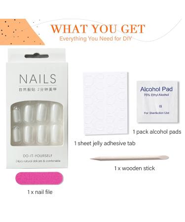 Square Press On Nails Short White Fake Nails | Glue On Acrylic False Nails with Matte Finish & Sequin Designs | 24Pcs Set for Women & Girls - Buy Online on SooperMarket.com