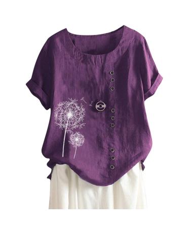 T-Shirt Women's Summer Blouse Short Sleeve T-Shirt V-Neck Clothing Woman Loose Comfortable Crew Neck Clothes Pullover Teenager Pullover with Print T-Shirt Loose Purple XL