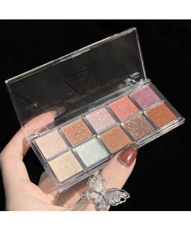 Go Ho 10 Colors Eyeshadow Palette All Glitter Eyeshadow Korean Makeup High Pigmented Shades Shinning Diamond Looking Waterproof Cool Eye Eyeshadow Palette 07 Galaxy Sky Sparkle 10 Colors Galaxy Sky Sparkle
