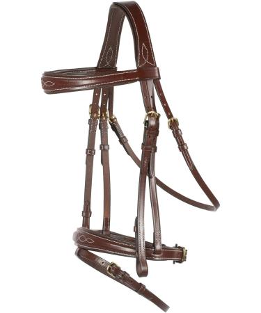 HORZE Sion Padded Leather Horse Snaffle Bridle with Flash Noseband and Rubberized Reins - Brown Horse - Buy Online on SooperMarket.com
