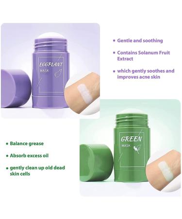 2PCs Green Tea Clay Mask Stick - Oil Control Acne Clearing & Blackhead Remover - Moisturizing Green Tea + Aubergine Formula for Flawless Skin - Buy Online on SooperMarket.com