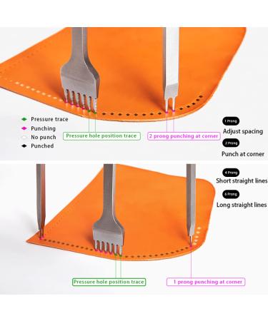 WUTA Leather Hole Punch Tool Set - 6mm Pricking Iron with 1/2/4/6 Prong Tooth Lacing Diamond Stitching Chisel for DIY Leather Craft Kits - Silver - Buy Online on SooperMarket.com