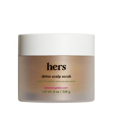 hers detox scalp scrub with salicylic acid and aloe vera extract to exfoliate and moisturize the scalp, botanical garden scent, no parabens phthalates or sulfates, cruelty free, 8oz