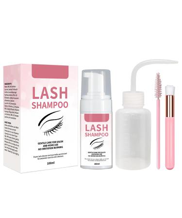 MIELIKKI Lash Cleaning Kit Lash Shampoo for Lash Extensions 100ML Eyelash Extension Cleanser + Lash Fan + Brush + Rinse Bottle Oil Free Lash Bath Kits Lashes Remover Professional & Self Use