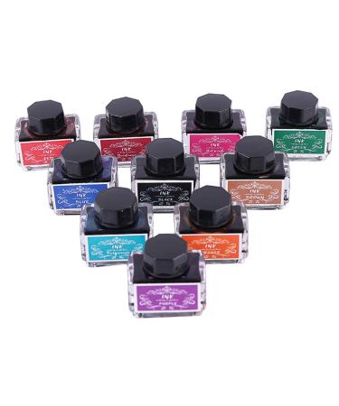 ZZKOKO Calligraphy Pen Ink, 10 Colors Fountain Dip Pen Ink Set Non-Carbon Drawing Writing Art Craft Calligraphy Inks Bottles, 15ml Bottle 10 Colors Set