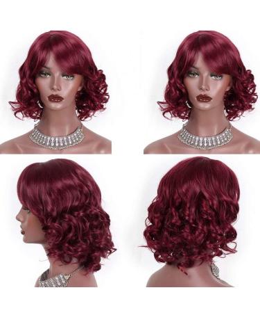 HBINGBING Brown Red Black Wigs Short Synthetic Wavy Wigs with Bangs for White Women High Temperature Fiber Hair 39A