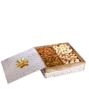Jaiccha Ghasitaram Wooden Metal Box of 4 Dryfruits|Gift for Diwali Gifts Holi Rakhi Valentine Christmas Birthday Anniversary Her Him|