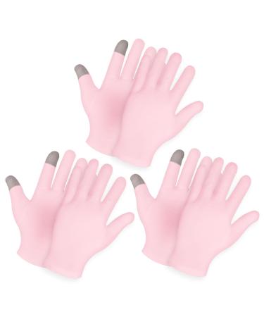 Gjinxi 3 Pairs Touch Screen Moisturizing Gloves Pink 100% Cotton Moisturizer Gloves for Dry Hands Eczema Overnight Bedtime Washable Sleeping Lotion Hand SPA Treatment Gloves for Women and Men