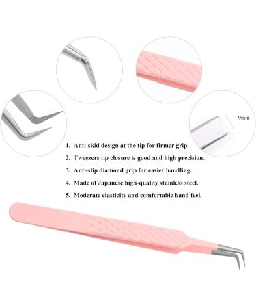 Tweezers for Eyelash Extension Professional Pink Stainless Steel Curved Tip Professional Eyelash Tweezers Striped FADVAN(90 Bend Shape) 90 Bend Shape Pink - Buy Online on SooperMarket.com