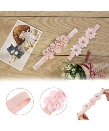 Leeq Baby Girls Bangs - 4Pcs Pearl Flowers Headband for Newborn & Toddlers | Cute Elastic Hair Accessories Gift for Photography (Pink/White) - Buy Online on SooperMarket.com