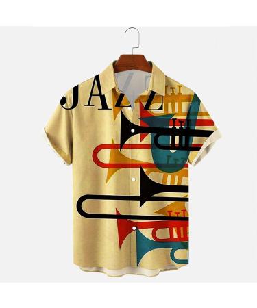 HDDK Men's Casual Short Sleeve Hawaiian Shirt - Rainbow Vintage Jazz Print, Regular Fit Beach Top - Buy Online on SooperMarket.com