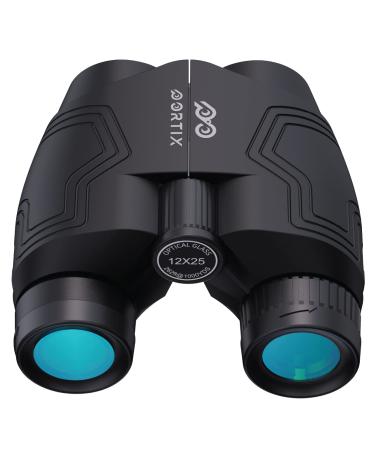 New 2023 12x25 Compact Binoculars for Adults Kids with Low Light Night Vision - Waterproof Easy Focus Binoculars for Hunting Bird Watching Outdoor Travel Sport Games - Large Eyepiece Black