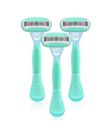 Glattol Sensitive Skin Disposable Razors for Women 3 Pack(Green)