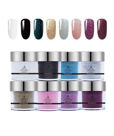 Dip Powder Nail Set, SEISSO 8 Colors Glitter Pastel Acrylic Dipping Powder Starter Kit, Refill Set for French Nail Art Manicure Salon DIY at Home, Gifts for Women No Nail Lamp Needed