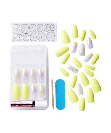 KISS Gel Fantasy In Your Eyes Long Length Gel Nail Kit | Press-On/Glue-On Nails with Pink Gel Glue | 24 Mega Adhesive Tabs & Manicure Tools Included - Buy Online on SooperMarket.com