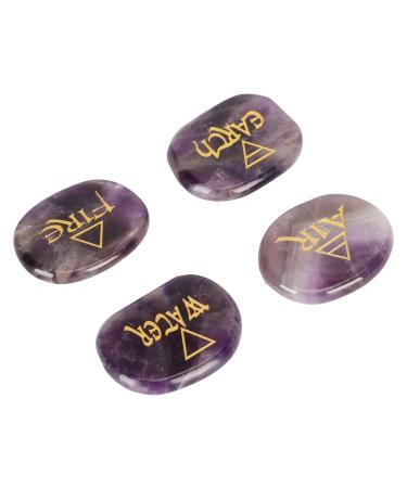 Earth Air Fire Water Stones Triangular Crystals Symbols Flake Reiki Oval Stamps (Purple)