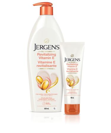 Jergens Revitalizing Vitamin E Moisturizer & Body Lotion for Dry Skin (620 mL) & Travel Size (100 mL) Vitamine E
