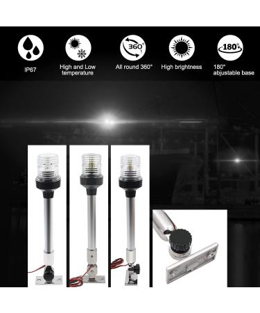 Geloo 12 Inch Boat Navigation Lights - White LED Fold Down Stern Light for Pontoon, Fishing Boat, Yacht - 360 Illumination - 3 NM Visibility - Buy Online on SooperMarket.com