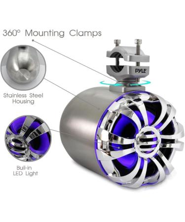 Pyle PLMRWB50L Marine Speakers - 5.25 Inch Waterproof Wakeboard Tower Stereo System with LED Lights, Silver (1 Pair) - Buy Online on SooperMarket.com