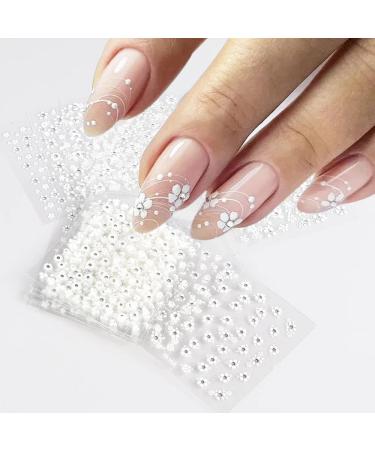 White Flower Nail Art Stickers 3D Self Adhesive Flower Nail Decals Supplies Cute Floral Nail Sticker with Rhinestones Design for Women Manicure Tip Accessories Nail Decoration 30 Sheets