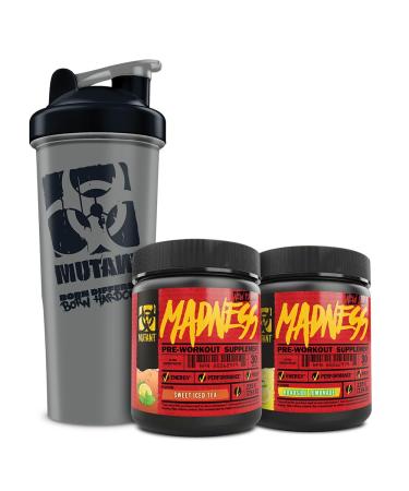 Mutant Madness | Double Pre-workout bundle | Madness Roadside Lemonade 225 G | Madness Sweet Iced Tea 225 G | Branded Grey Shaker Cup 1 L | 60 Serving Roadside Lemonade & Sweet Iced Tea