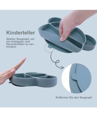 Silicone Baby Suction Plate with Lid and Spoon - Kid Divided Weaning Plate in Blue | BPA Free & Dishwasher Safe - Children's Dinnerware Set - Buy Online on SooperMarket.com
