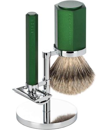 M HLE Hexagon Shaving Set - Silvertip Badger Safety Razor in Aluminum Anodized Forest | Premium International Shipping - Buy Online on SooperMarket.com
