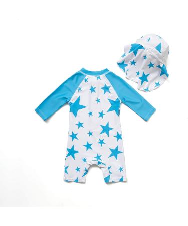 BONVERANO Baby Boys Long-Sleeve Swimsuit with UPF 50+ Sun Protection | Blue Star | 6-9 Months - Buy Online on SooperMarket.com