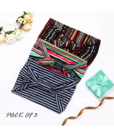 Boho Striped Wide Headbands 3Pcs Set - Elastic Knot Hair Wraps for Women and Girls - Buy Online on SooperMarket.com