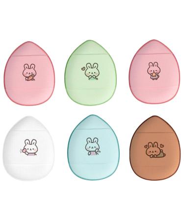 Finger Puff 6 Pcs Cute Rabbit Mini Makeup puff Finger Makeup Sponges Suitable For Foundation  Concealer  Eye Shadow Beauty Makeup Tools (5 Color 1 Set)