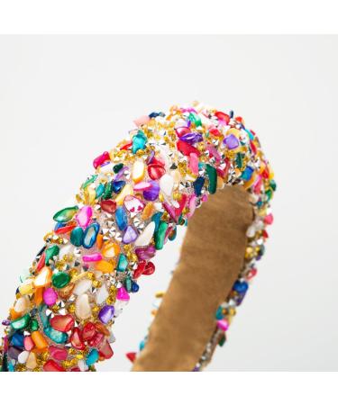 3 Colors Rhinestone Headbands Sparkling Crystal Headwear Glitter Boho Jewelry Headband Wide Hairhoop Fashion Headband Sparkly Faux Crystal Diamond Headpiece for Women Girls (rainbow)