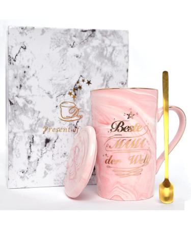 Bokalaka Mother's Day Gift - 400ml Pink Ceramic Coffee Cup with Lid & Spoon | Perfect Mom Gifts & Birthday Present | Best Mom in the World - Buy Online on SooperMarket.com