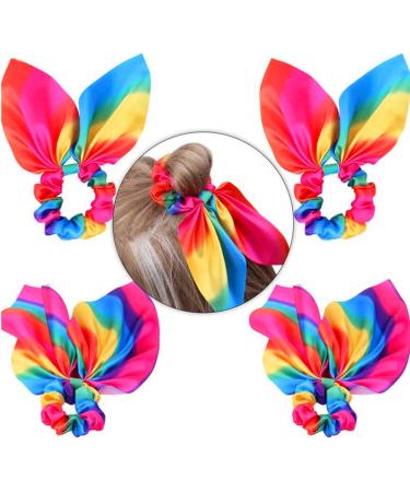 Rainbow Loop Hair Straps - 4 Pack Colorful Satin Hair Bands for Women & Girls | Large Rainbow Hair Ropes - Buy Online on SooperMarket.com