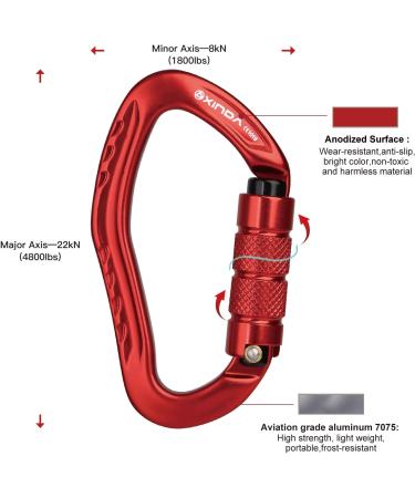 XINDA 22KN Auto Locking Carabiner Clip - Twist Lock, CE UIAA Certified, Heavy Duty - 2 pcs Red - Buy Online on SooperMarket.com