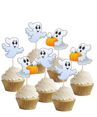 Halloween Ghosts Pumpkins Cupcakes Toppers Party Food Decorations Sticks Picks (24 Pack)