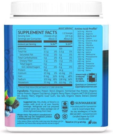 Sunwarrior Warrior Blend Organic Plant-Based Protein - Berry Flavor, 13.2 oz (375 g) - Buy Online on SooperMarket.com