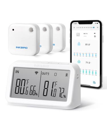 INKBIRD WIFI Thermometer Hygrometer Combo Indoor 3 Pcs IBS-TH2 Bluetooth Temperature Humidity Sensors with IBS-M2 WiFi Gateway Support 9 Channel for Baby Room Home Reptile Terrarium Greenhouse UK-M2-TH2-3