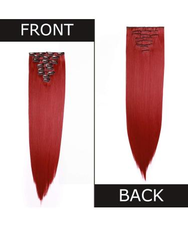 23 Inch Dark Red Clip In Hair Extensions - 8 Pcs Full Head Set, Heat-Resistant Straight Hairpiece - Buy Online on SooperMarket.com