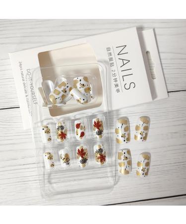 Fall Press On Nails - Short Square Acrylic with Leaf Design | Thanksgiving Stick-On Nails for Women & Girls - Buy Online on SooperMarket.com