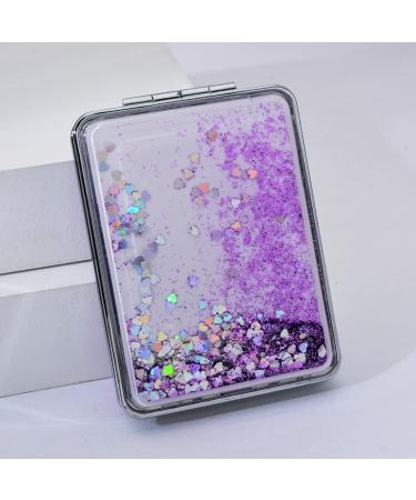 Mollensiuer 2Pcs Folding Double-Sided Glitter Handheld Pocket Mirror - Portable Travel Makeup Mirror for Pockets, Bags, and Travel - Purple - Buy Online on SooperMarket.com