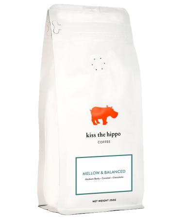 Kiss the Hippo - Mellow & Balanced Coffee | Single Origin | Whole Beans | Organic | Carbon-Negative | Aeropress Cafetiere Filter | Suitable For Milk | Notes of Chocolate Red Apple Orange | 250 gr caramel honey green apple 250 g (Pack of 1)